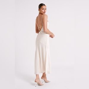 Low Back Satin Maxi Dress - Sand